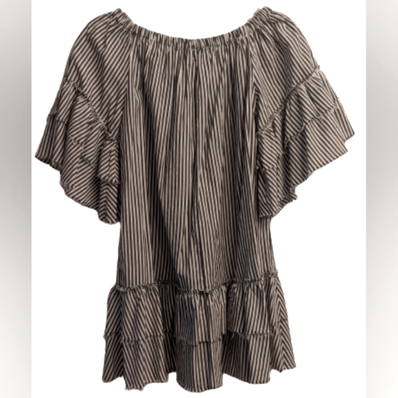 EUC ZARA Woman Premium grey/white striped tiered ruffle hems off shoulder mini - Picture 2 of 13